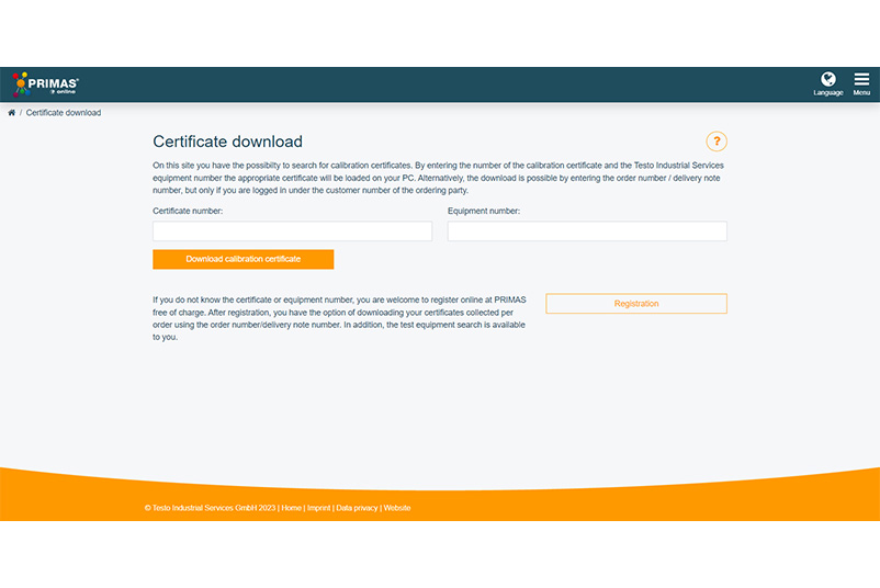 Input area for certificate download in PRIMAS online