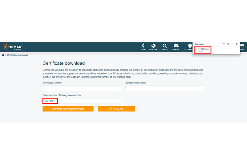 Fourth step for the certificate download procedure