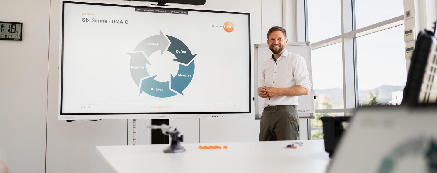 A man presents the Six Sigma cycle