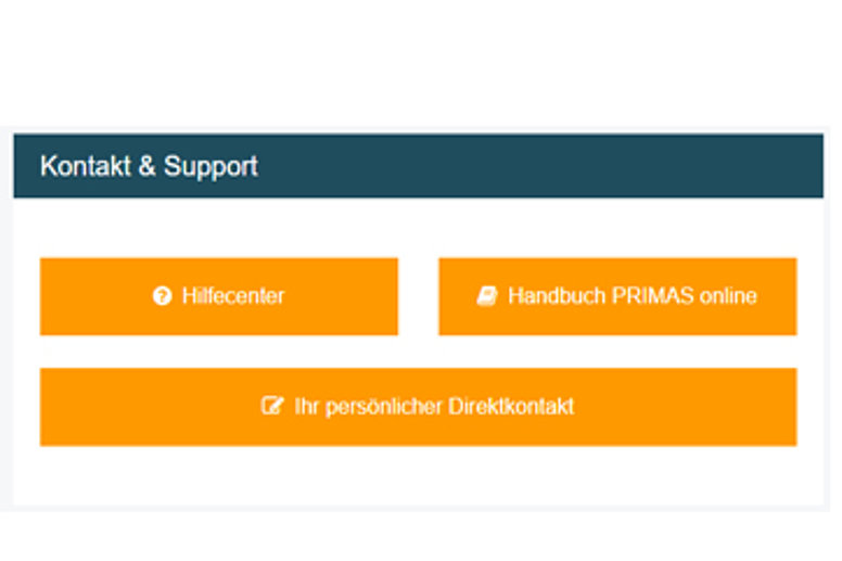 PRIMAS online Kontakt Kontaktseite im Prüfmittelmanagementsystem PRIMAS online